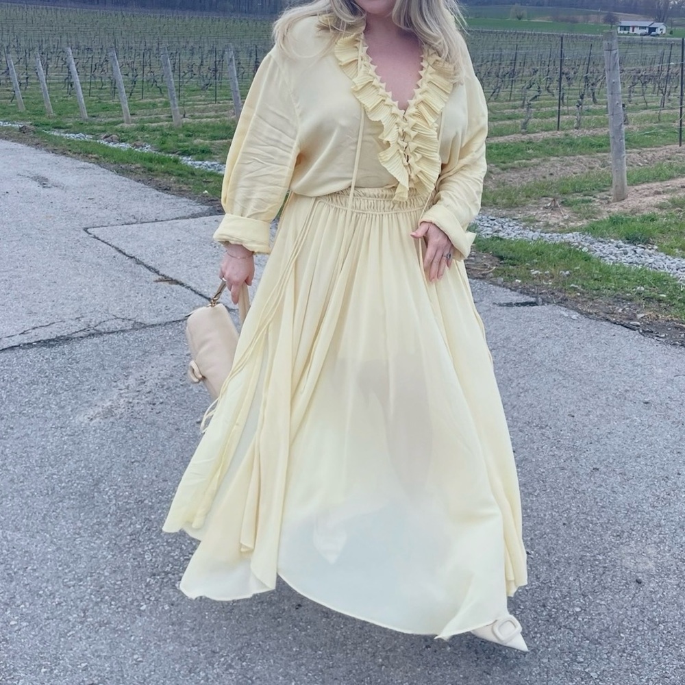 Butter Yellow Ruffled Maxi Skirt